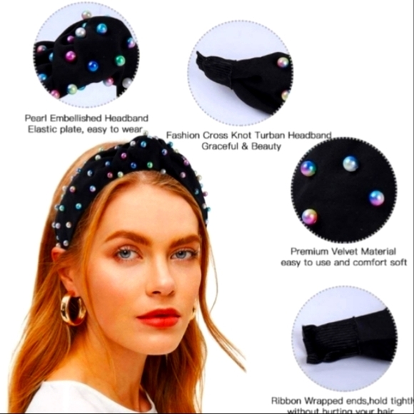 Dusty Pink Knotted Multicolor Pearl Embellished Soft Fabric HeadBand  Daily Life - Picture 8 of 11